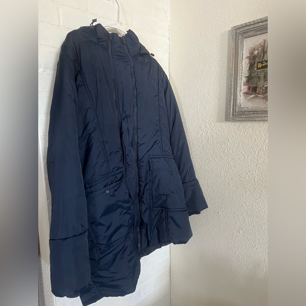Navy Blue Hooded Puffer Maternity Jacket